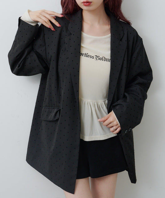 波點緞面西裝外套