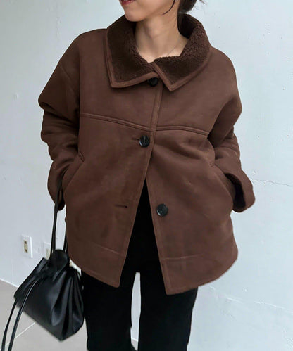 麂皮羊羔絨中長大衣