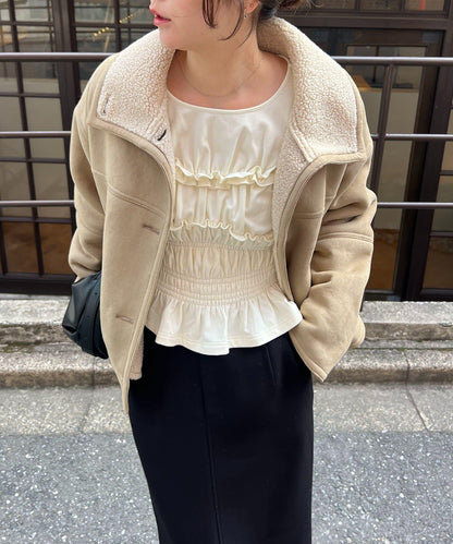 麂皮羊羔絨中長大衣