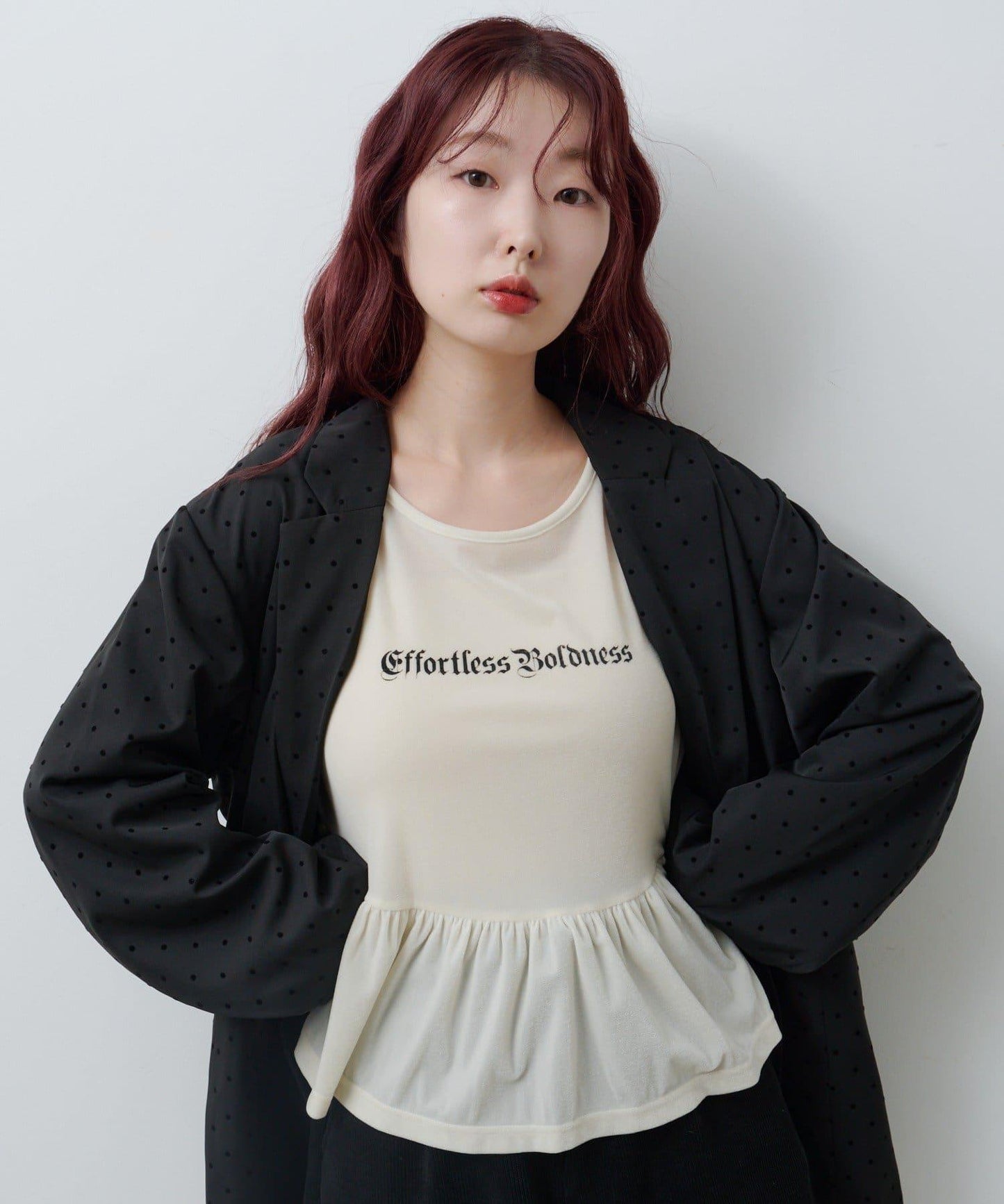 波點緞面西裝外套