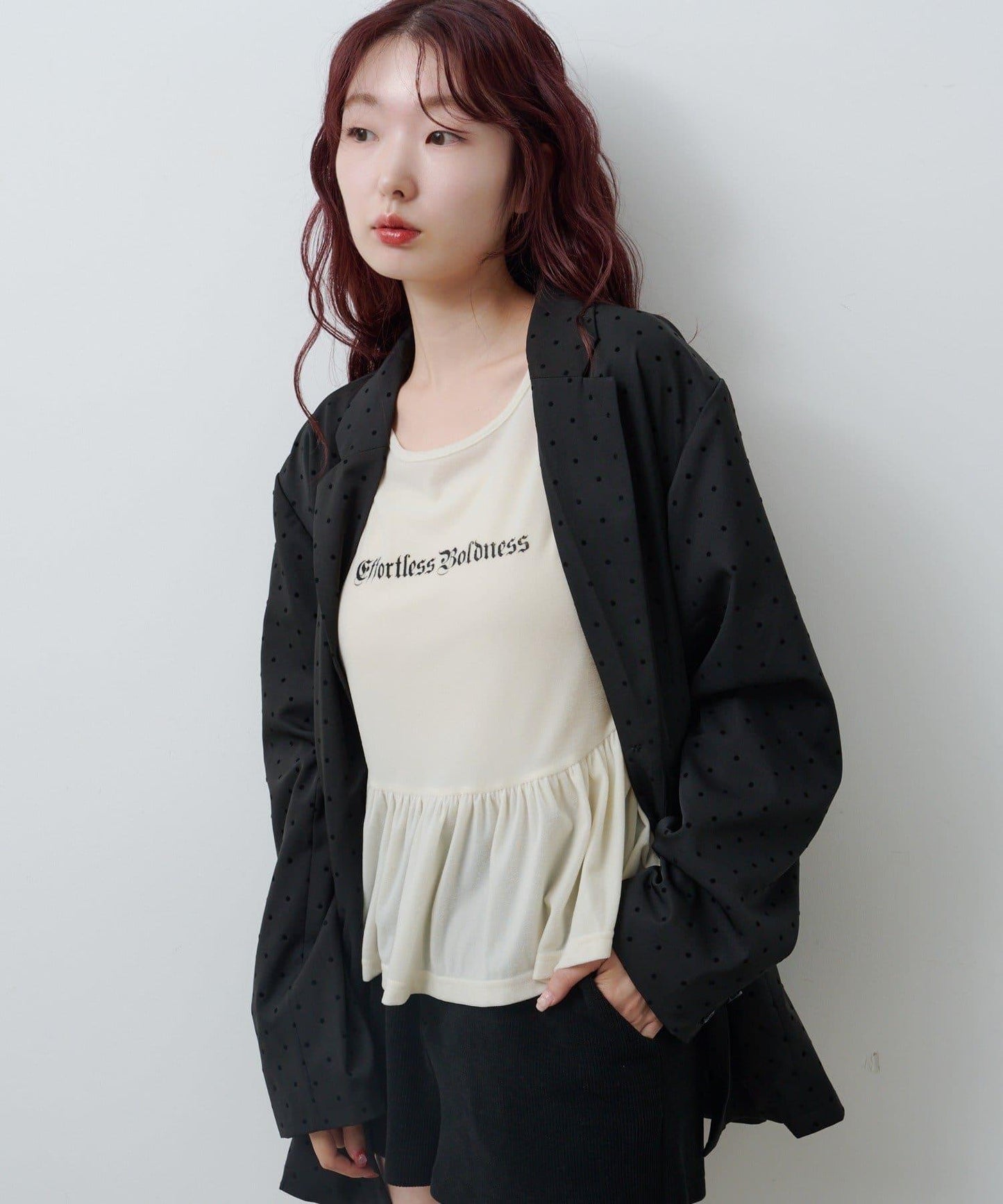 波點緞面西裝外套