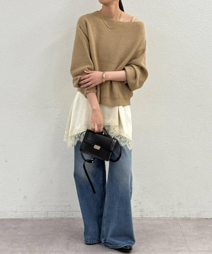 一字肩針織衫
