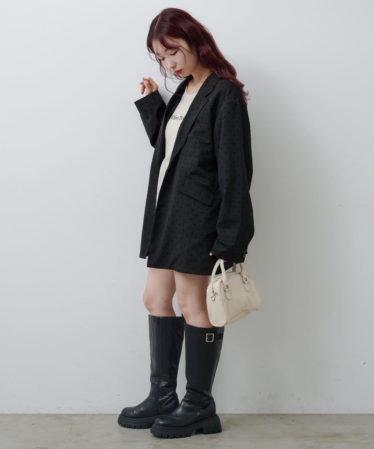 波點緞面西裝外套