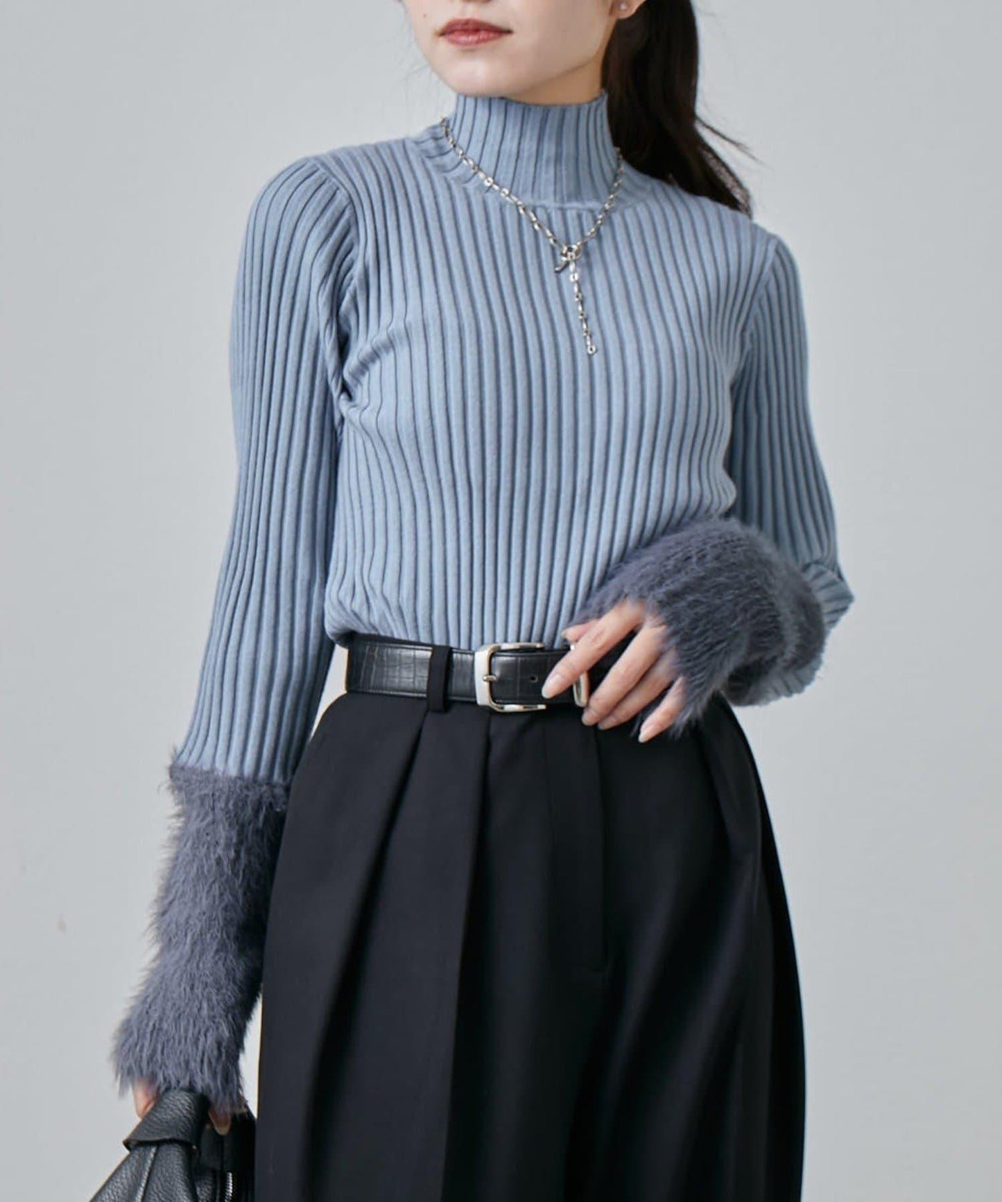 羽毛袖羅紋高領套頭衫