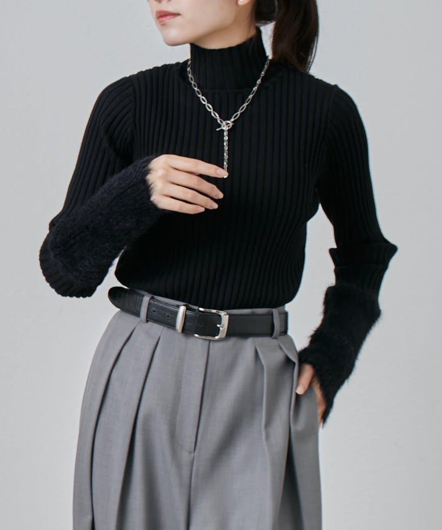 羽毛袖羅紋高領套頭衫