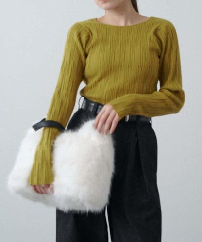 波浪扣皮革手柄毛絨揹包