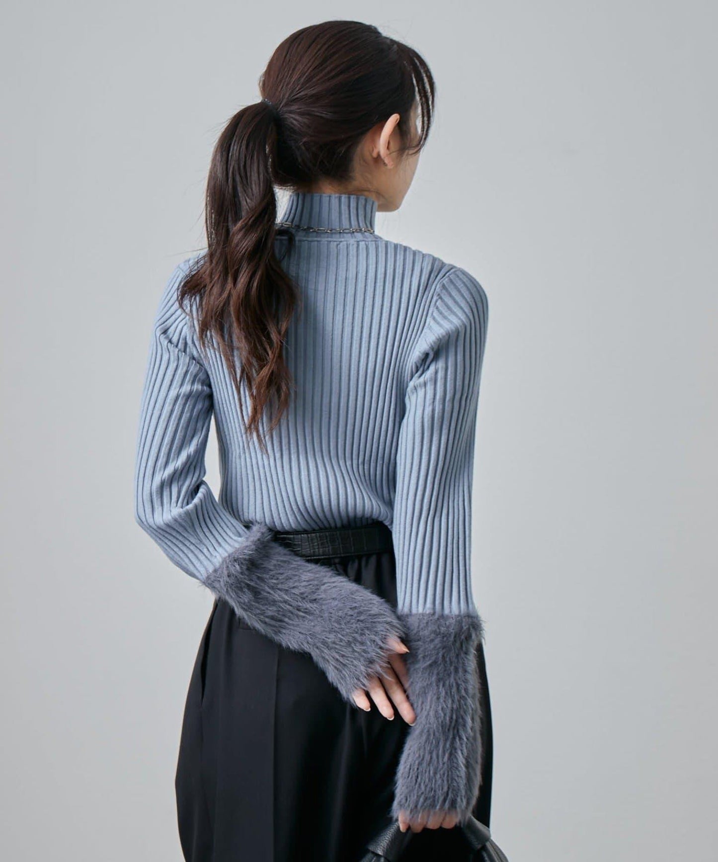 羽毛袖羅紋高領套頭衫