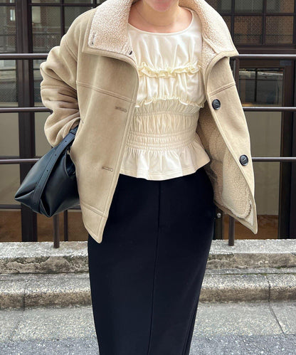 麂皮羊羔絨中長大衣