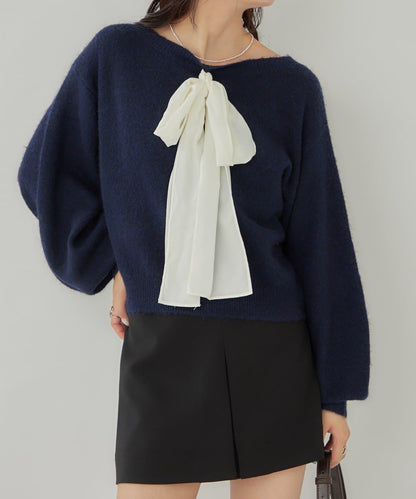 【蝴蝶結可拆卸】蝴蝶結裝飾針織套頭衫