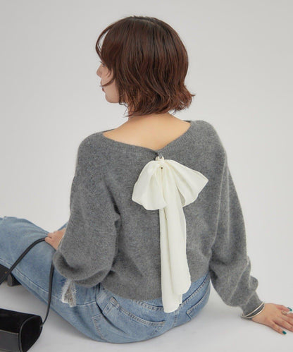 【蝴蝶結可拆卸】蝴蝶結裝飾針織套頭衫