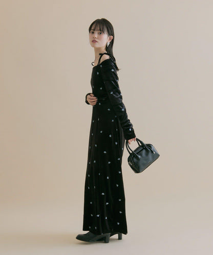 【森川企畫】花卉圖案天鵝絨連衣裙