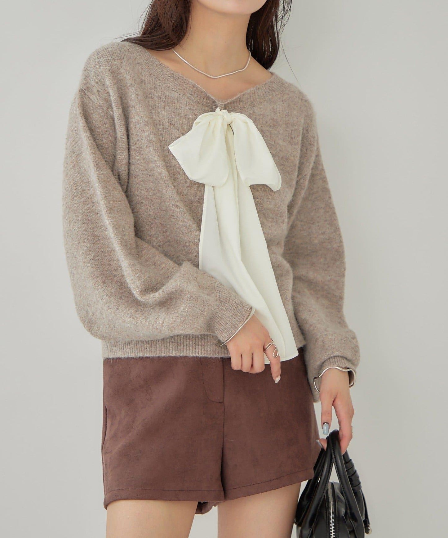 【蝴蝶結可拆卸】蝴蝶結裝飾針織套頭衫