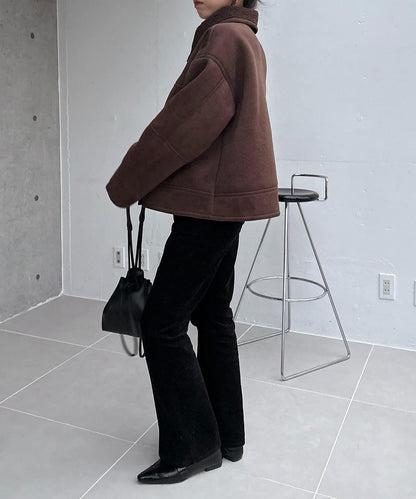 麂皮羊羔絨中長大衣