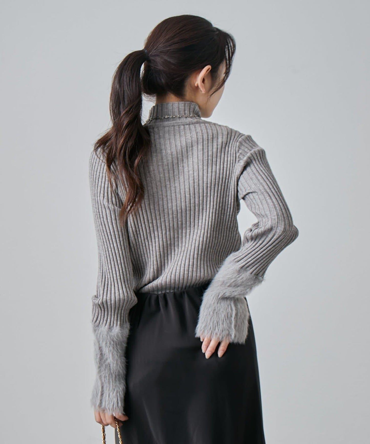 羽毛袖羅紋高領套頭衫