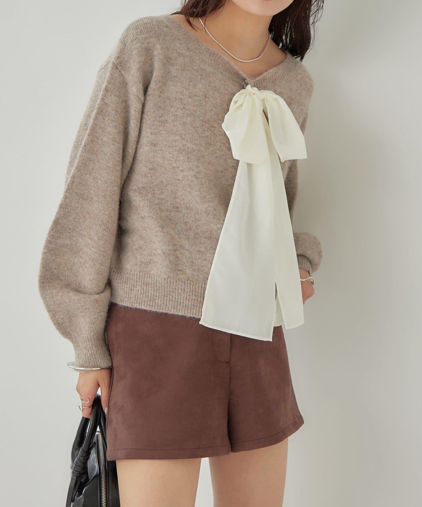 【蝴蝶結可拆卸】蝴蝶結裝飾針織套頭衫