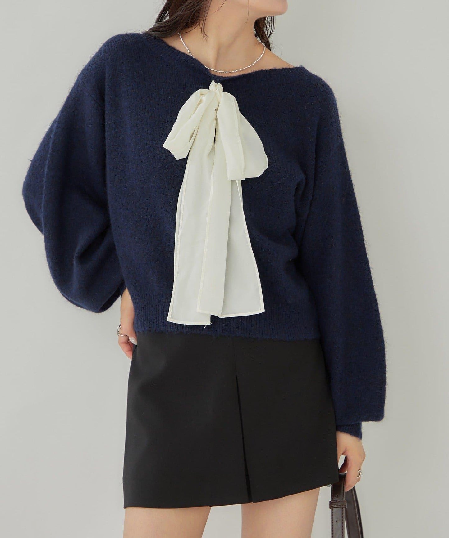 【蝴蝶結可拆卸】蝴蝶結裝飾針織套頭衫