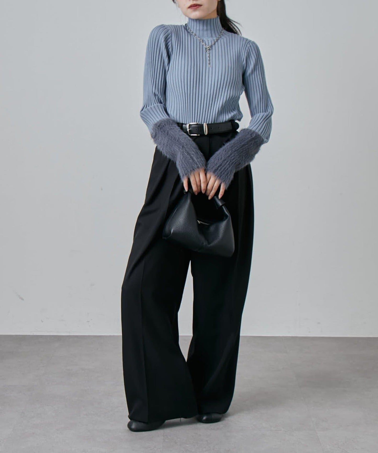 羽毛袖羅紋高領套頭衫