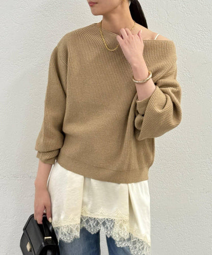 一字肩針織衫