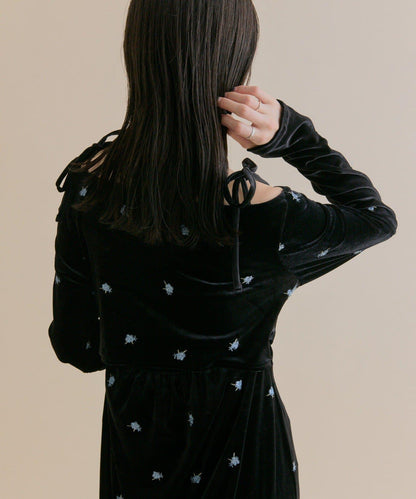 【森川企畫】花卉圖案天鵝絨連衣裙