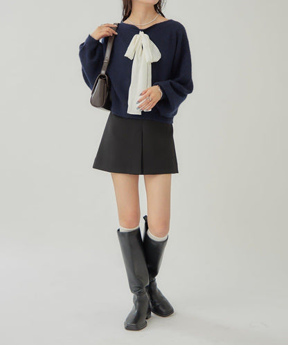 【蝴蝶結可拆卸】蝴蝶結裝飾針織套頭衫
