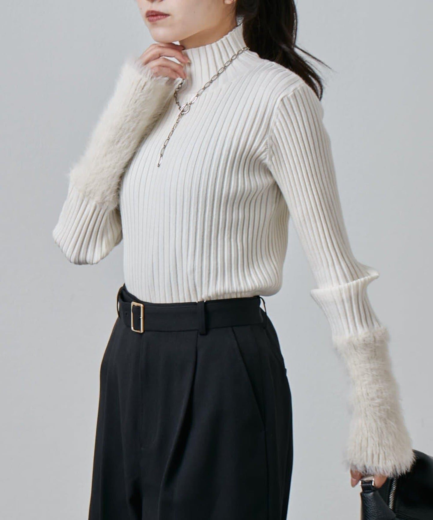 羽毛袖羅紋高領套頭衫