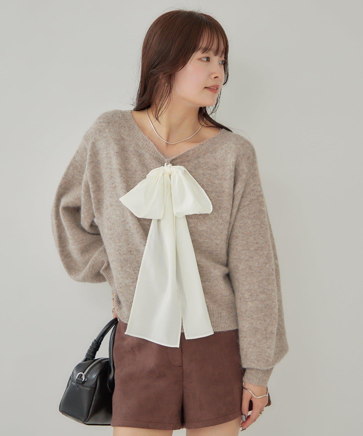 【蝴蝶結可拆卸】蝴蝶結裝飾針織套頭衫