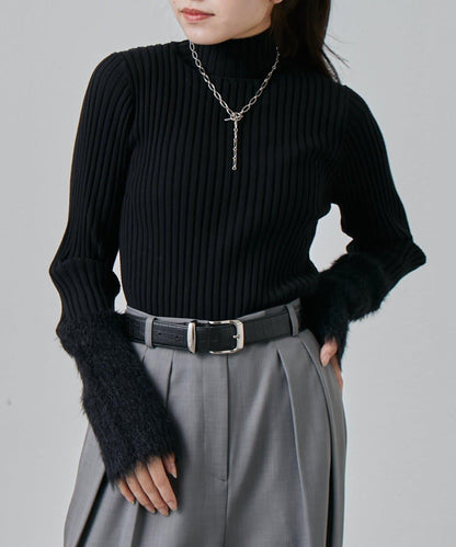 羽毛袖羅紋高領套頭衫