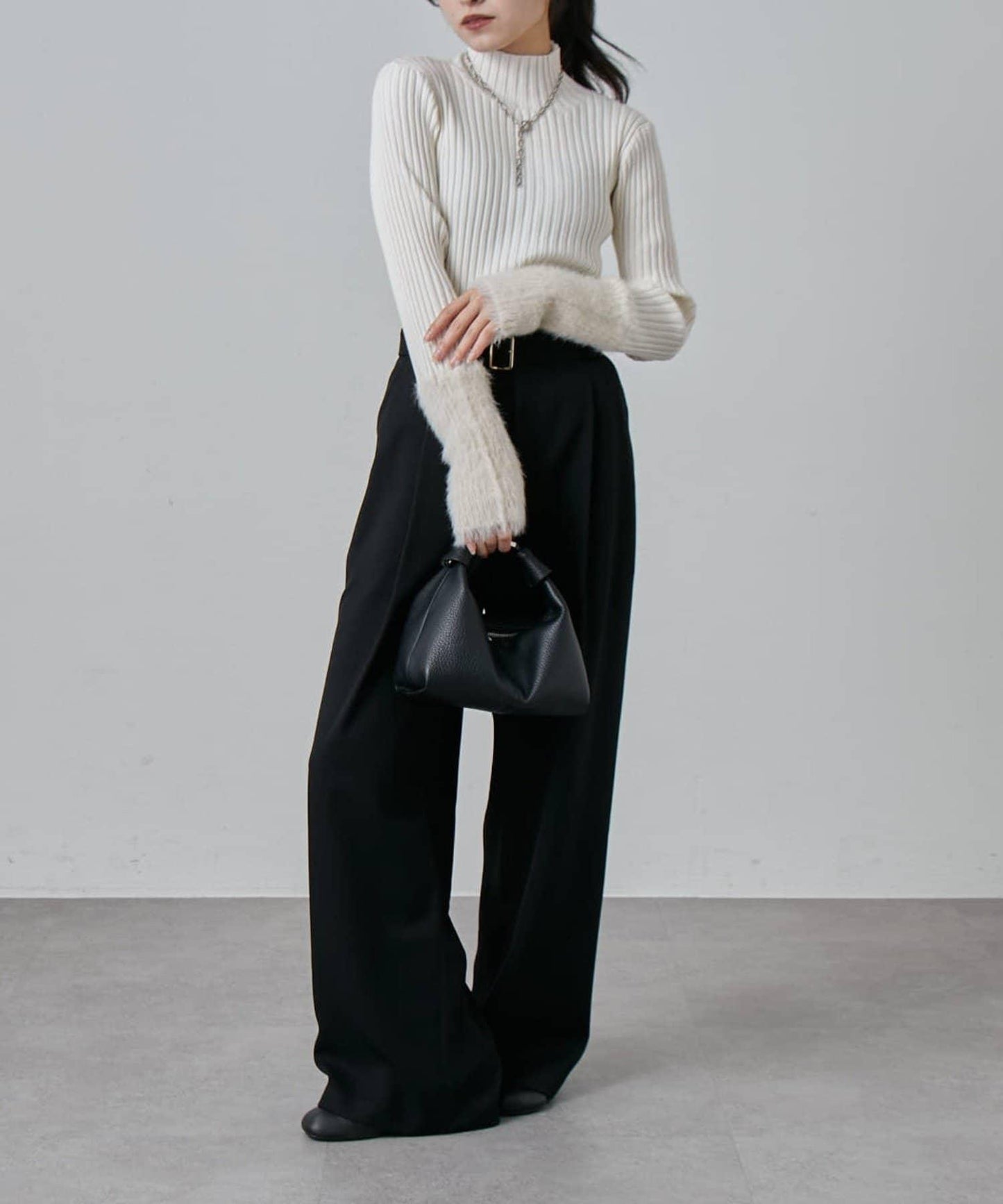 羽毛袖羅紋高領套頭衫