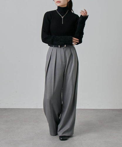 羽毛袖羅紋高領套頭衫