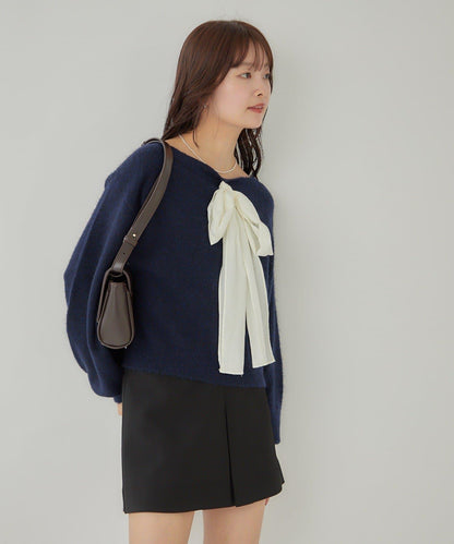 【蝴蝶結可拆卸】蝴蝶結裝飾針織套頭衫