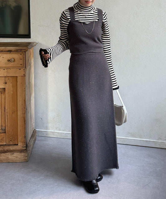 亮片針織吊帶背心×半身裙套裝