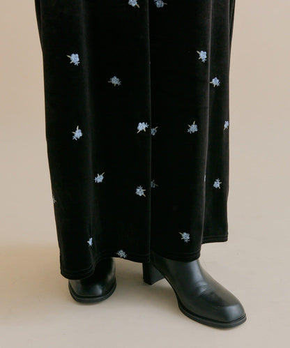 【森川企畫】花卉圖案天鵝絨連衣裙