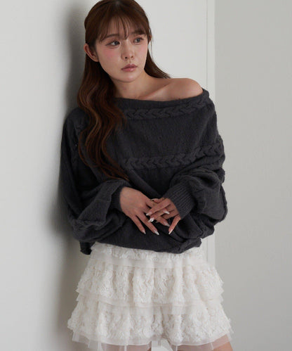 【RAY CASSIN】麻花寬鬆蝙蝠袖針織衫