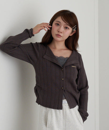 蕾絲拼接前開釦針織衫