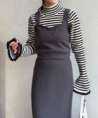 亮片針織吊帶背心×半身裙套裝