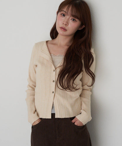 蕾絲拼接前開釦針織衫