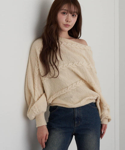 麻花寬鬆蝙蝠袖針織衫