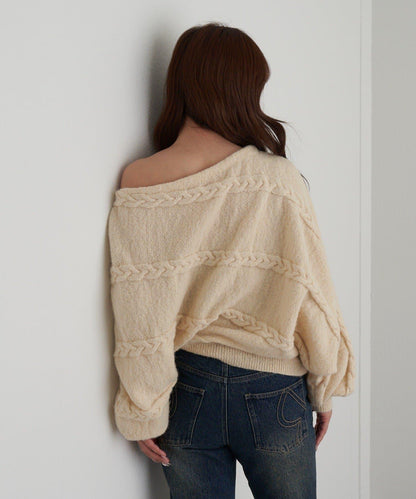 【RAY CASSIN】麻花寬鬆蝙蝠袖針織衫