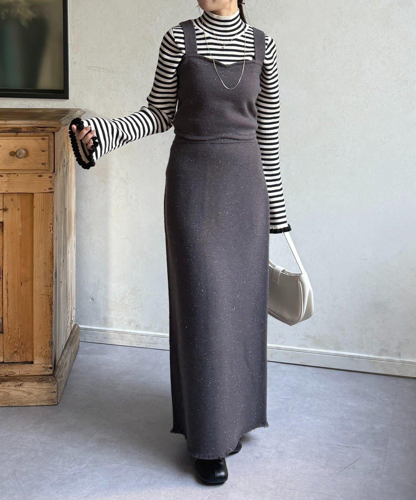 亮片針織吊帶背心×半身裙套裝