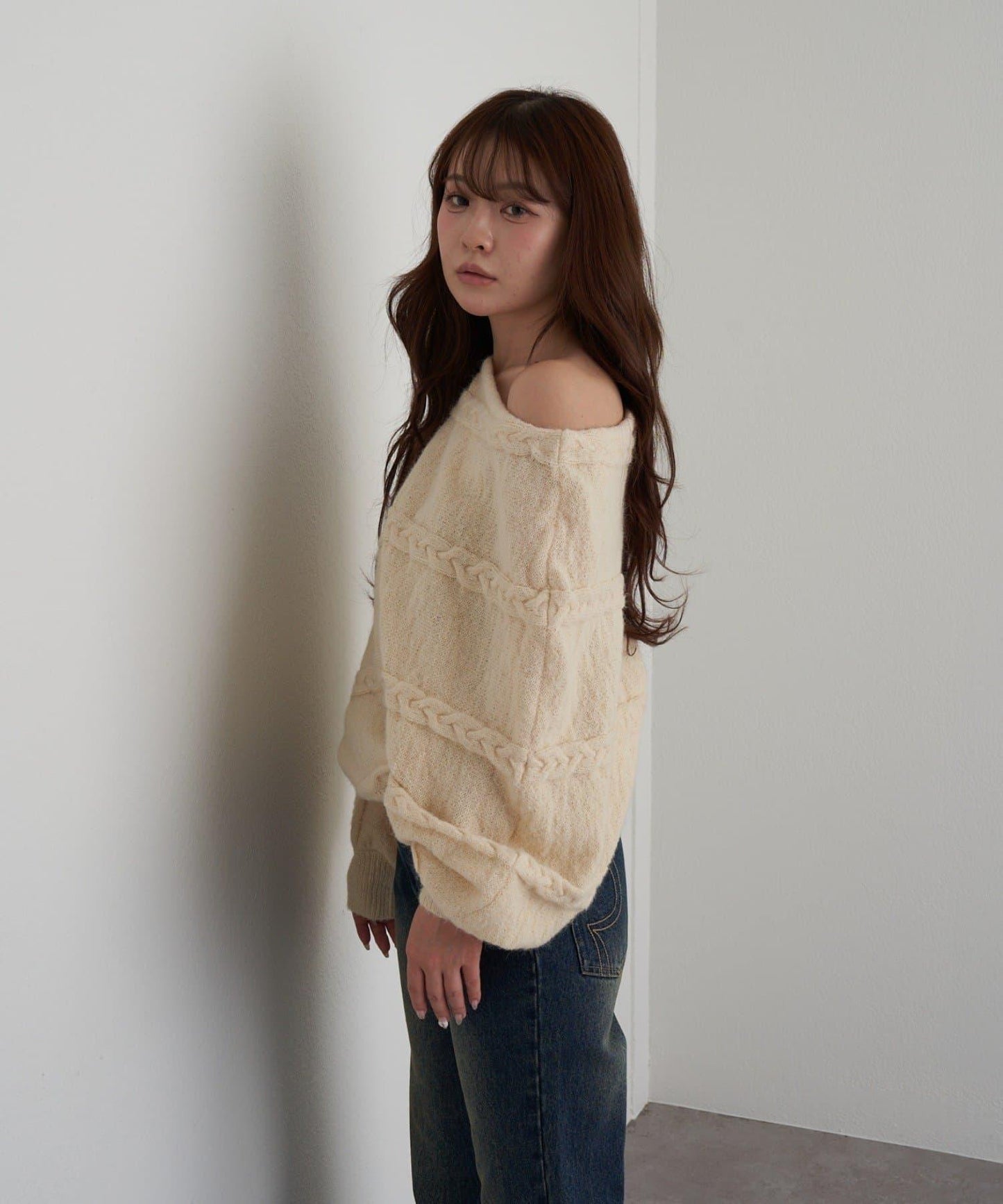 麻花寬鬆蝙蝠袖針織衫