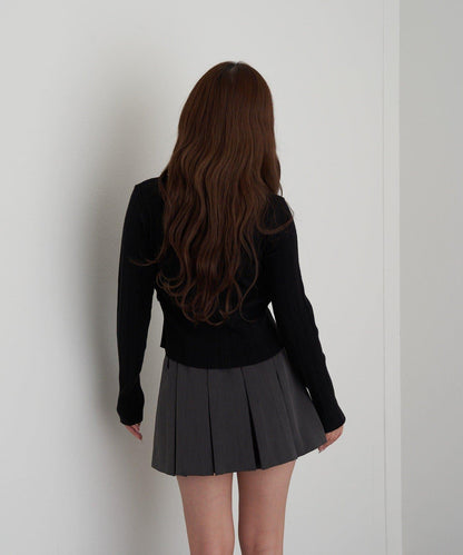 蕾絲拼接前開釦針織衫