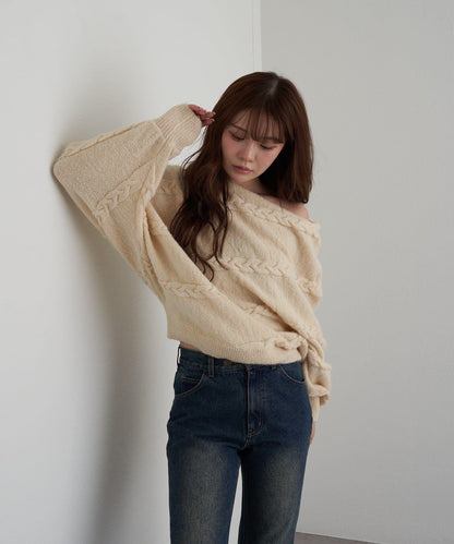 麻花寬鬆蝙蝠袖針織衫