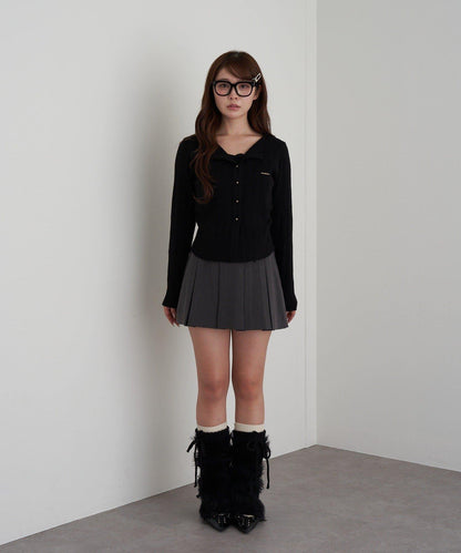 蕾絲拼接前開釦針織衫