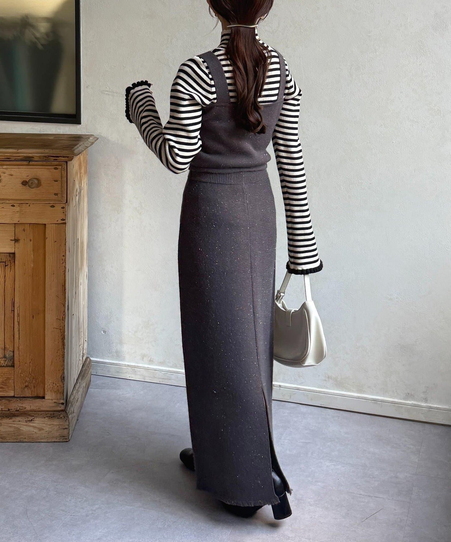 亮片針織吊帶背心×半身裙套裝