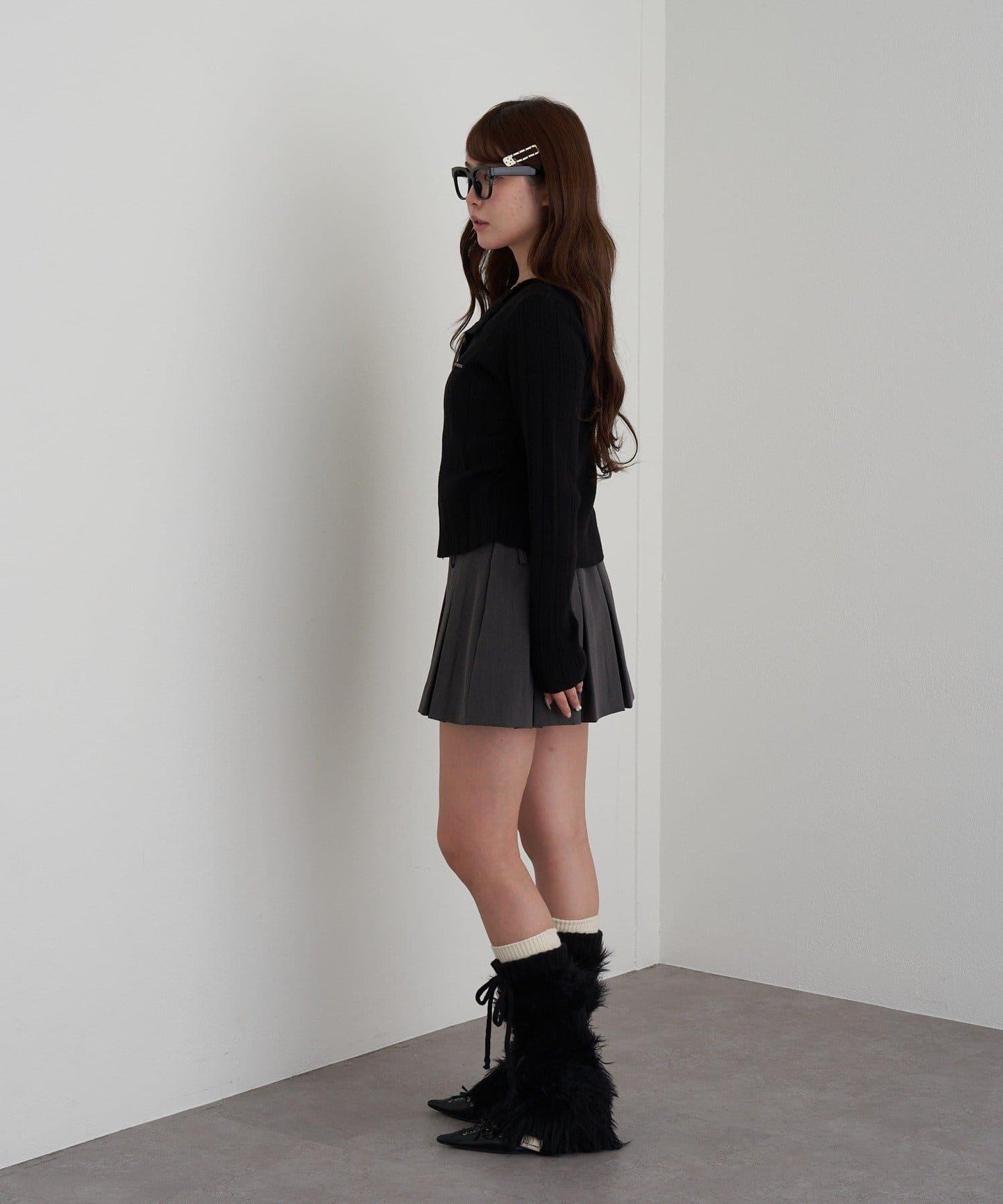 蕾絲拼接前開釦針織衫