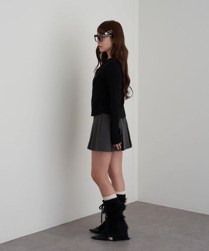 蕾絲拼接前開釦針織衫