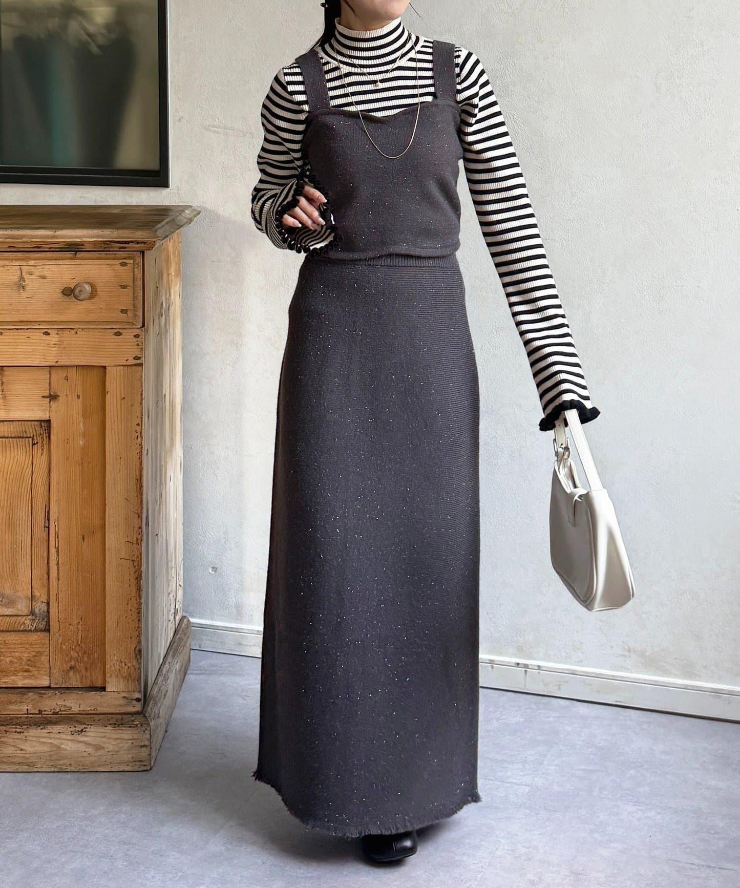 亮片針織吊帶背心×半身裙套裝