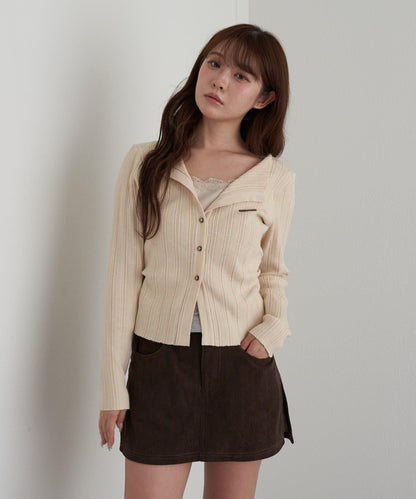 蕾絲拼接前開釦針織衫