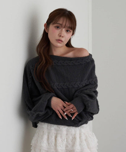 麻花寬鬆蝙蝠袖針織衫