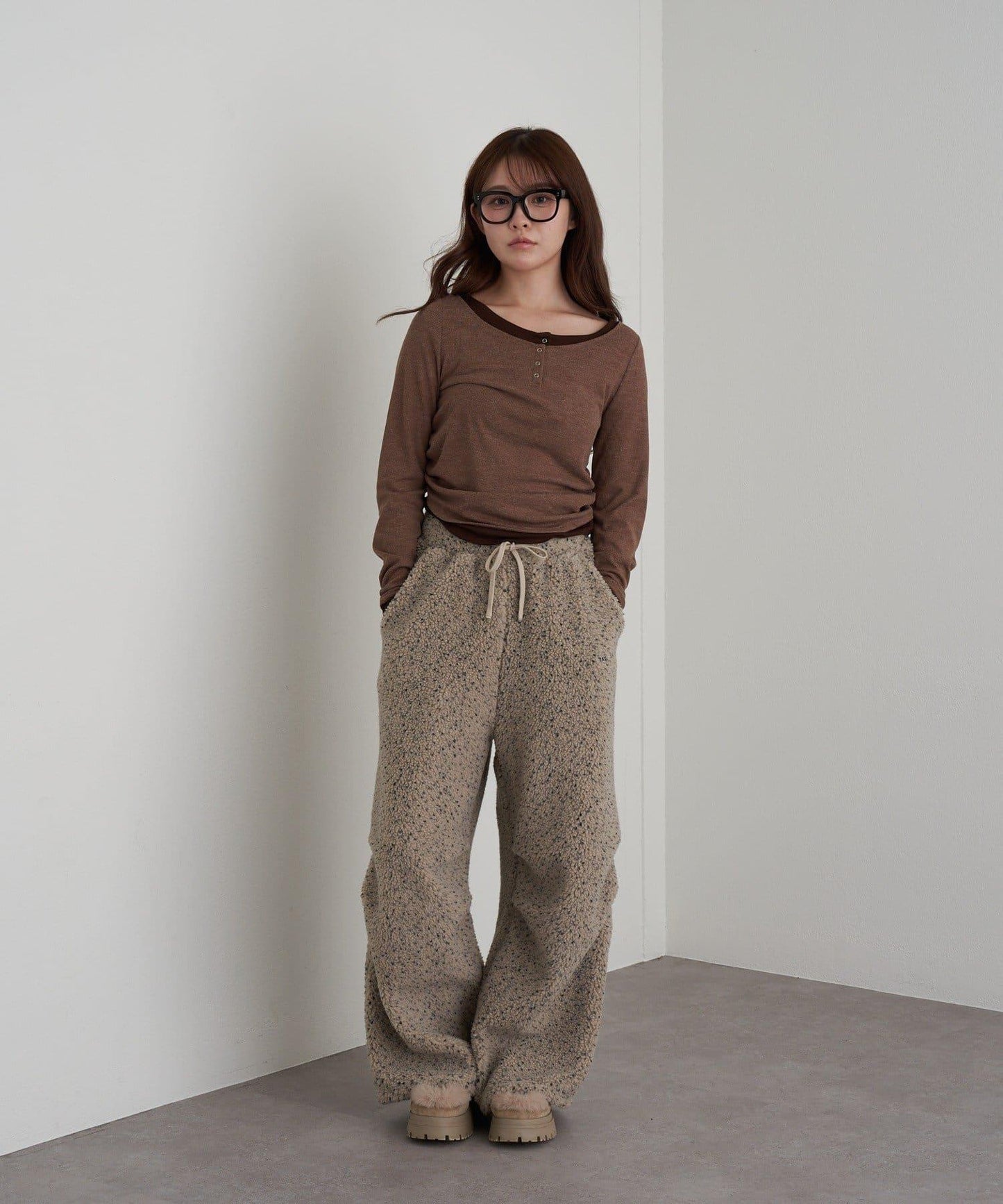 U領疊穿亨利長袖T恤